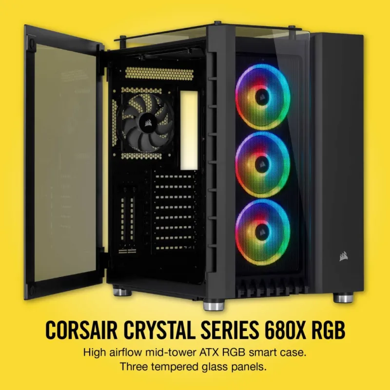 CORSAIR Crystal Series 680X RGB High Airflow EATX 中塔機箱 強化玻璃 - 黑色