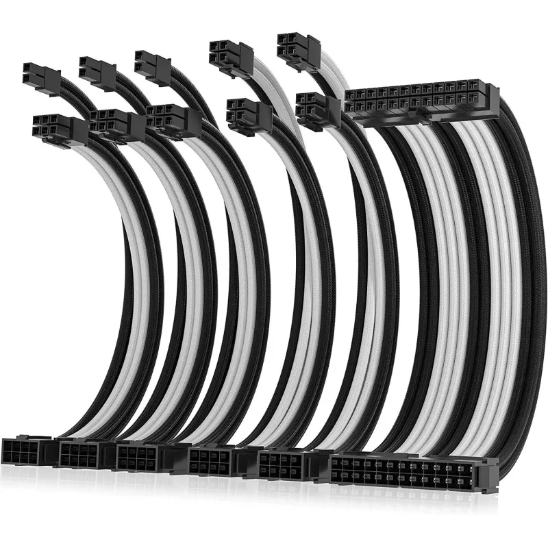 AsiaHorse Pro-6 Sleeved Extension Cable Kit - 黑/白 - 灰色