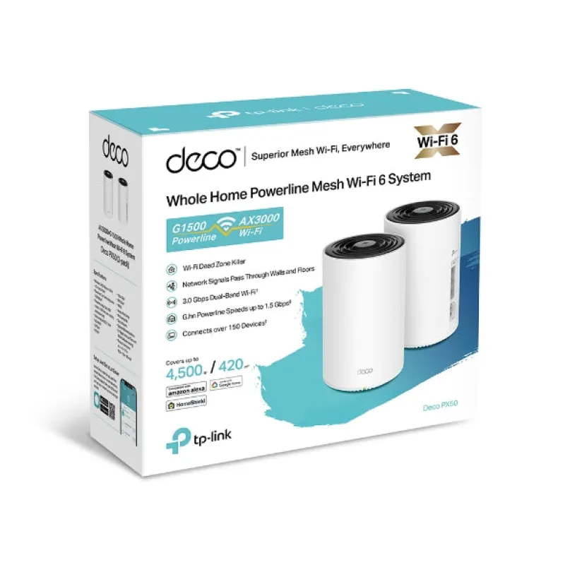 TP-Link Deco PX50 AX3000 WiFi 6 Plus + G1500 G.hn 電力線 Hybrid Mesh Router - 2件裝
