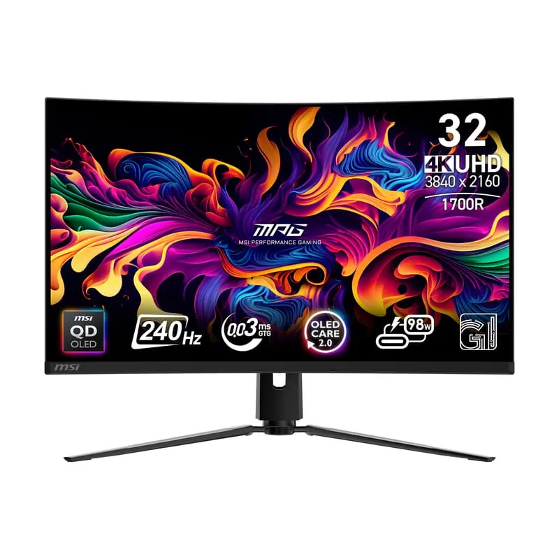 MSI 微星 MPG321CURX MONITOR  量子點曲面電競顯示器 4K UHD 240Hz QD OLED 0.03ms 10 bits Curved 1700R