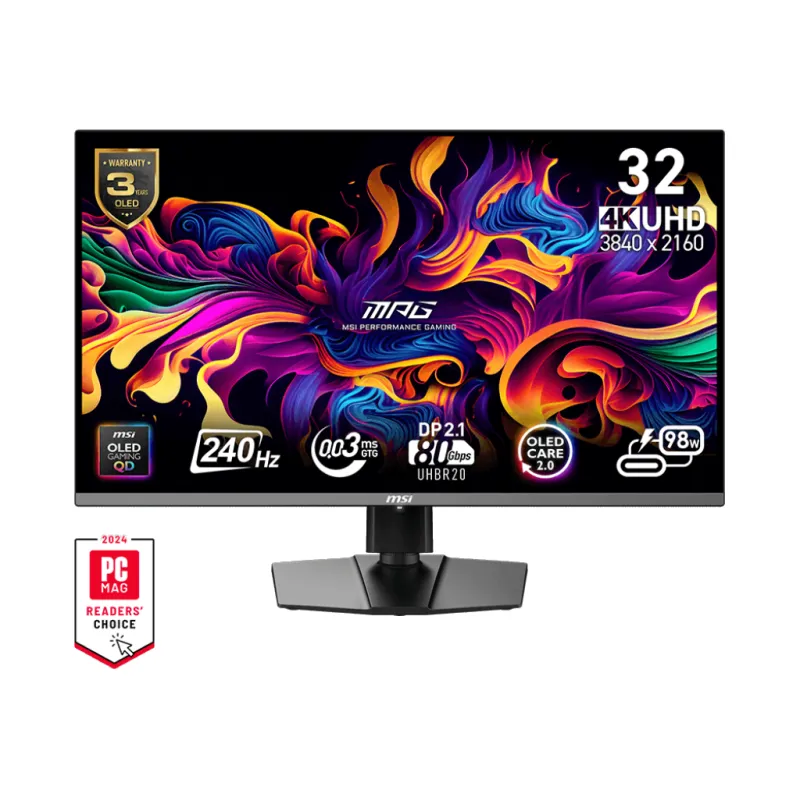 MSI MPG 322URX QD-OLED 32" MONITOR  量子點電競顯示器 (4K UHD 240Hz 0.03ms 10 bits ClearMR 13000 True Black 400 )