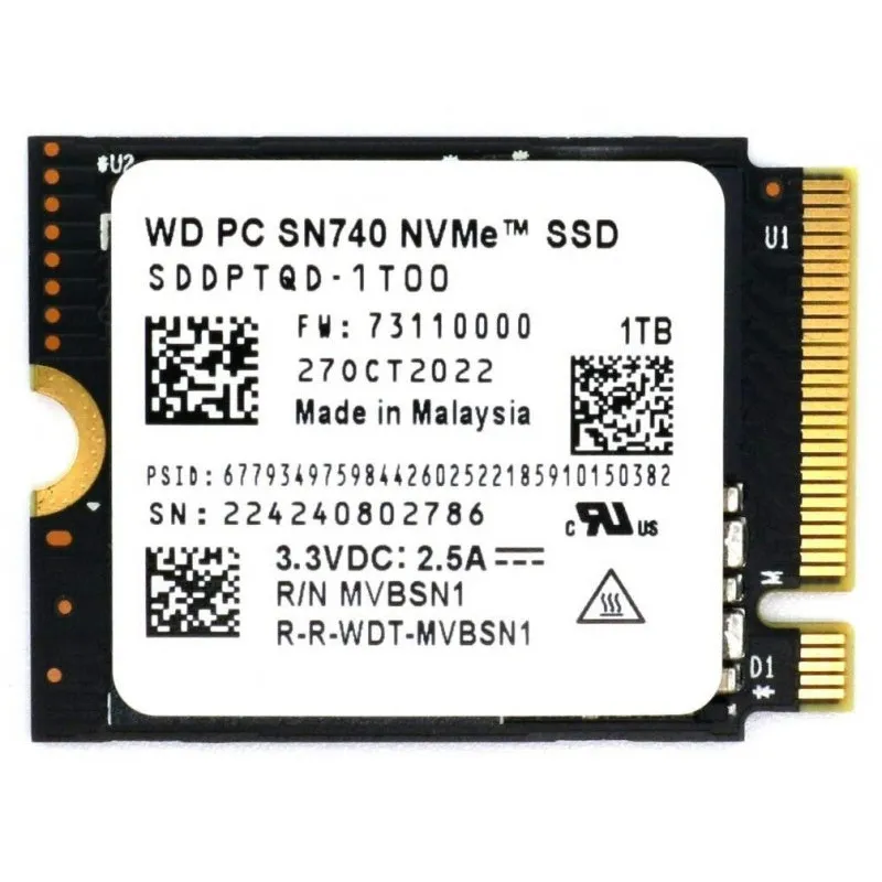 Western Digital SN740 SSD 固態硬碟 M.2 PCI-E 4.0 x 4 2230 (Steam Deck/Ally/NB/平板專用) - 1TB
