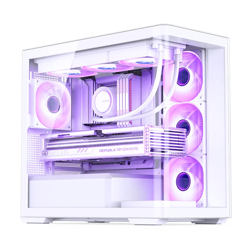 【附5把ARGB風扇 】JONSBO D300  Computer Case 無立柱側透全景 MATX機箱 (可放RTX4090 顯示卡) (支持 MATX 背插式主板) - 黑色