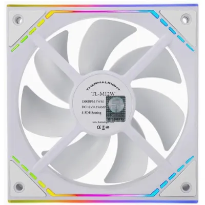 Thermalright 利民 TL-M12W 12CM風扇 1500轉速PWM S-FDB 軸承 幻彩無限鏡框 12cm機箱風扇 - 黑色