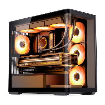 【附5把ARGB風扇 】JONSBO D300  Computer Case 無立柱側透全景 MATX機箱 (可放RTX4090 顯示卡) (支持 MATX 背插式主板) - 黑色